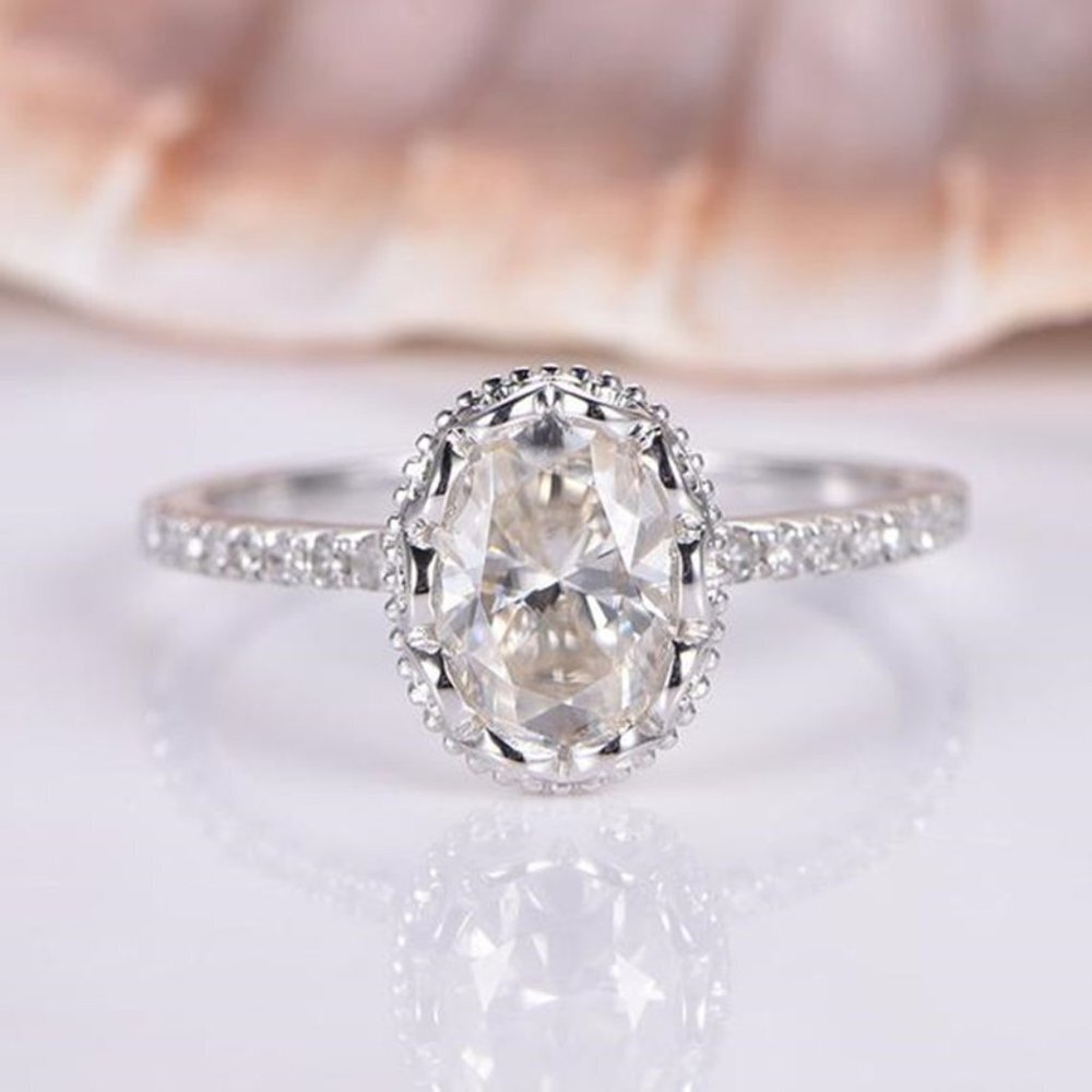 "Wedding/Engagement Oval Flower Dainty Gemstone Silver Ring for Women, V…